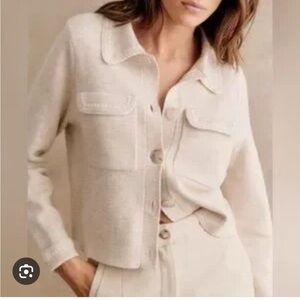 Sezane Betty Cardigan in Beige with crochet details